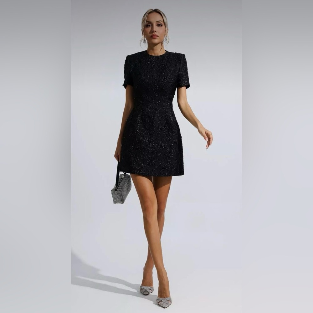 Astrid Black Jacquard Floral Mini Dress NWT